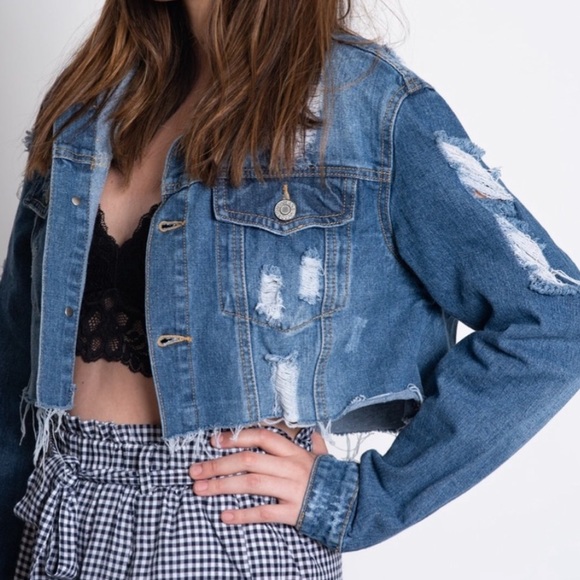 Jackets & Blazers - CROPPED OVERSIZED DISTRESSED DENIM JACKET